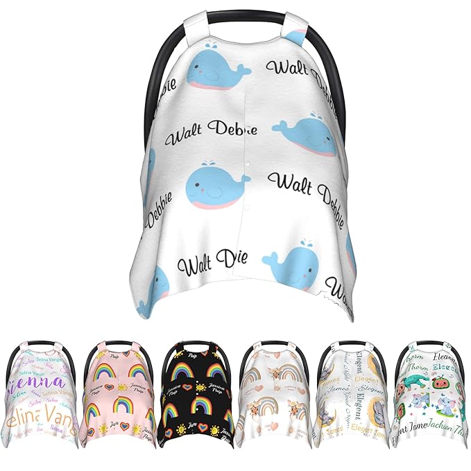Personalized Baby Name Car Seat Covers for Girls,Nursing Custom Carseat Canopy for Babies Boy Winter Breastfeeding Cover Car Seat Canopies for Newborn Infant Toddler