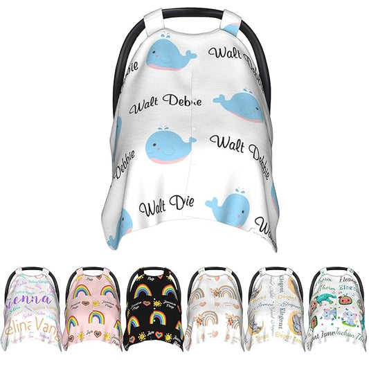 Personalized Baby Name Car Seat Covers for Girls,Nursing Custom Carseat Canopy for Babies Boy Winter Breastfeeding Cover Car Seat Canopies for Newborn Infant Toddler
