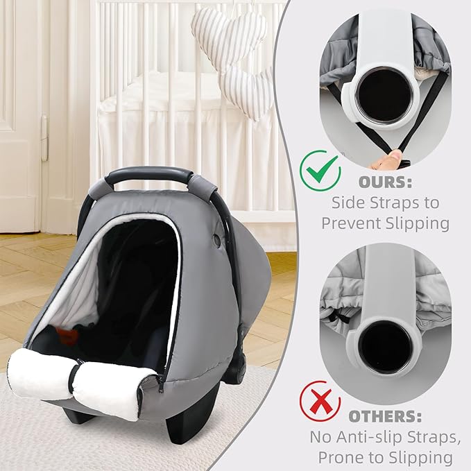SWESEN Winter Car Seat Covers for Babies, Cozy & Warm Cover, Infant Car Seat Canopy Water Resistant, Universal Cold Weather Shield, Grey