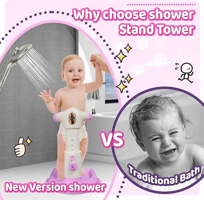 Baby Bath with Shower Stand Support , Non-Slip Adjustable Baby Standing Support,Soporte para Bañera de Bebé,Toddler Standing Up Themselves,Ideal Gift for baby standing bath 8-36 Months( Pink Purple)