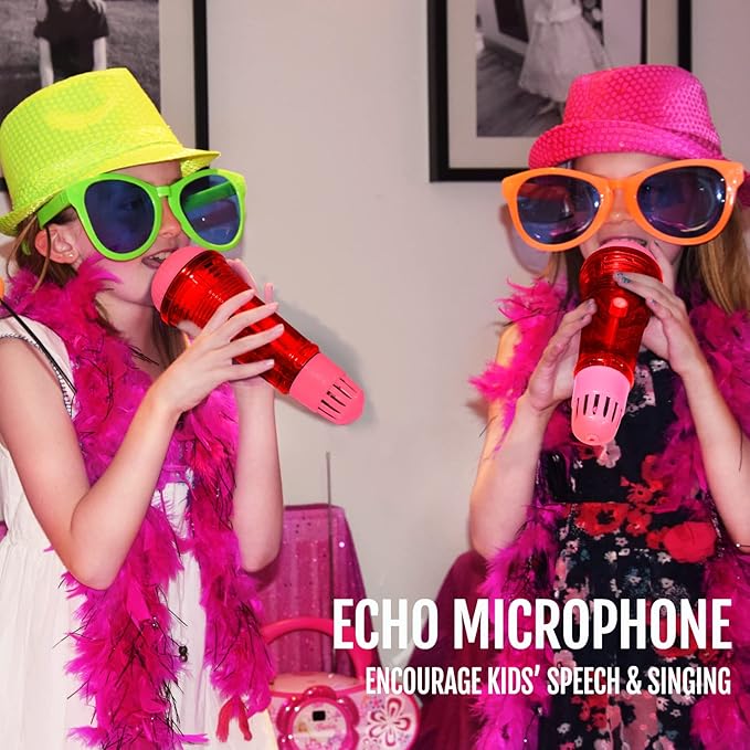 Novelty Place Echo Mic for Kids and Toddlers - Battery-Free Magic Karaoke Microphone Voice Amplifying Retro Toy for Singing, Speech & Communication Therapy - 10" (Red & Pink)