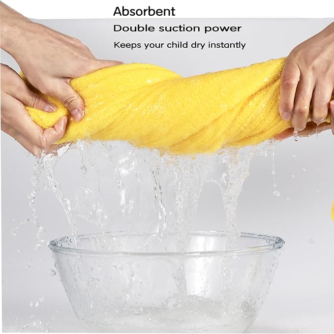 Toddler Baby Bath Towel with Hood 27.5"X55" Ultra Absorbent Soft Cozy Comfort Bathrobe Blanket, 0-6 Years Infant Shower Towel for Girls & Boys(Bright Yellow)