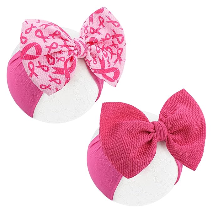 2PCS 6’’ Breast Cancer Awareness Hair Accessories for Baby Girls Headbands for Girls Hair Bows Newborn Headband Pink Ribbon Baby Clothes