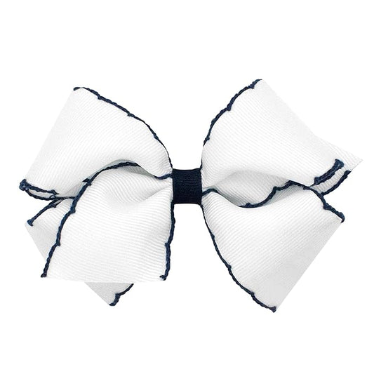 Wee Ones Girls' Classic Grosgrain Moonstitch Edge Hair Bow, No-Slip Hair Clip, Handmade, White Milenium Blue, Small