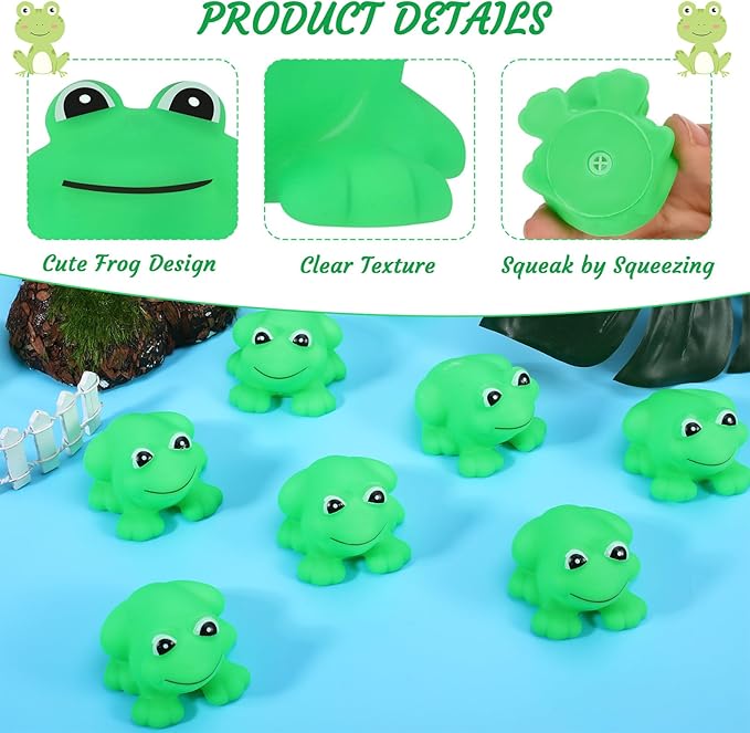 50 Pcs Rubber Frogs Squeak and Floating Green Frog Bath Toys Swimming Bathtub Shower Frog Toys Miniature Frogs for Boys and Girls Baby Shower Birthday Gifts