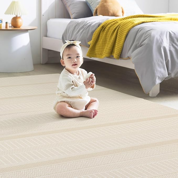 Premium Soft Play Mat - Coco Bear + Woven Sisal - Made in Korea - Non-Toxic Soft Floor Mats, Water Resistant, for Playrooms, Kids Rooms & Family Spaces, Reversible - 75"x51"