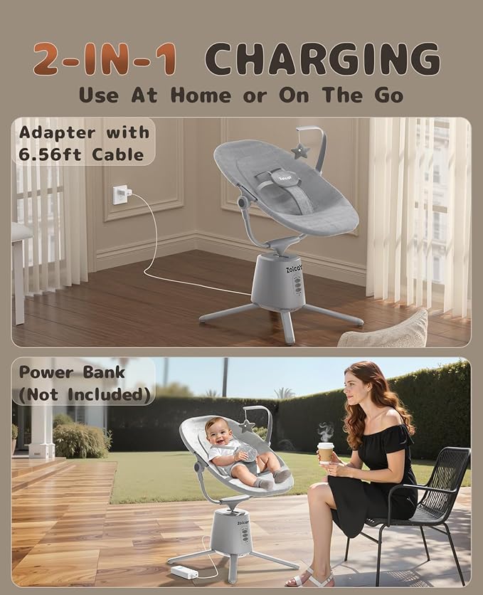 Zoicay Baby Swing,Baby Swings for Infants with 3 Modes & 5 Speeds, BT Enabled App & Remote Control, Electric Swing – 6 Lullabies and 3 Timer Setting, 2 Seat Positions and 5-Point Harness Swing (Gray)
