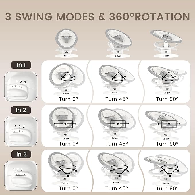 3-in-1 Baby Swing for Infants with Motion Detection, Infant Swing with 5 Speeds & 3 Swing Modes, 12 Lullabies, Electric Swing for Baby, Up to 25 lbs, White