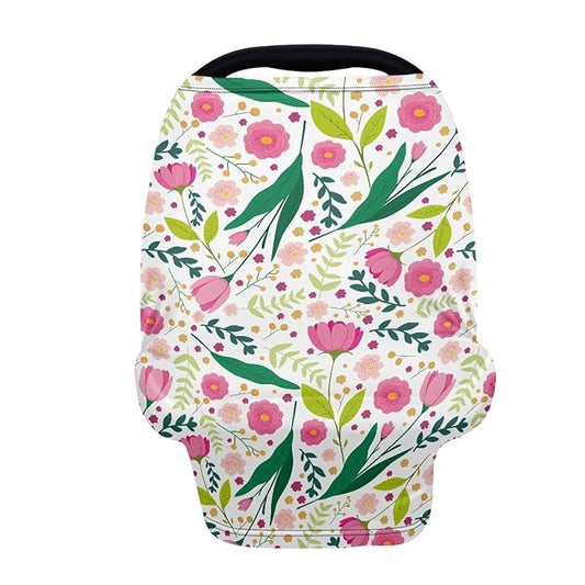 Biyejit Pink Floral Car Seat Covers for Babies, Multi-Use Cover-Silky Mom Nursing Cover Infant Breastfeeding Scarf Shopping Cart High Chair Ultra-Soft Stretchy for Boys and Girls