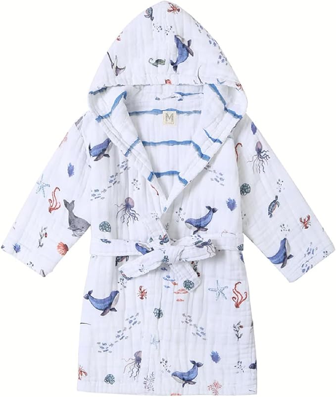 Malabar Baby Organic Cotton Muslin Wearable Hooded Towel, Bath, Pool & Beach Cover-up for Size 5-6 Years - Under The Sea