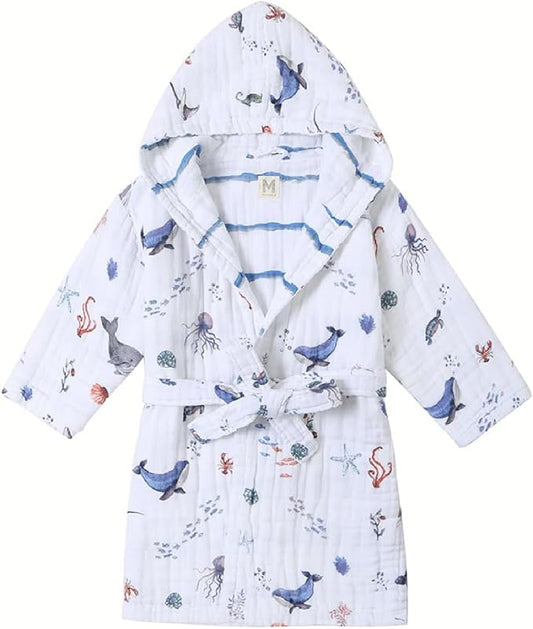 Malabar Baby Organic Cotton Muslin Wearable Hooded Towel, Bath, Pool & Beach Cover-up for Size 7-8 Years - Under The Sea