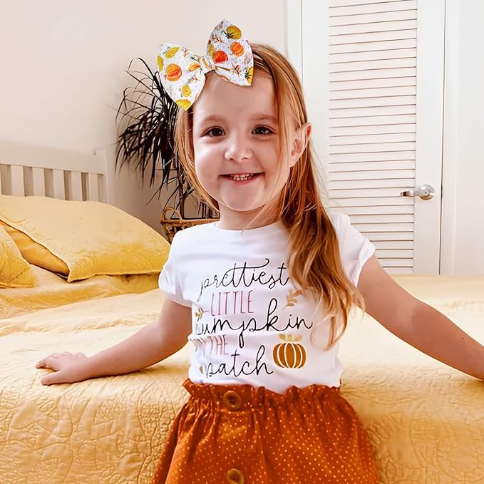 YanJie Hairband, Nylon Thanksgiving Baby Girls Headbands with 4.5in Bow, Handmade Stretch Pumpkin Hairbands Hair Bows Fall Gift for Girls Infants Toddlers Child