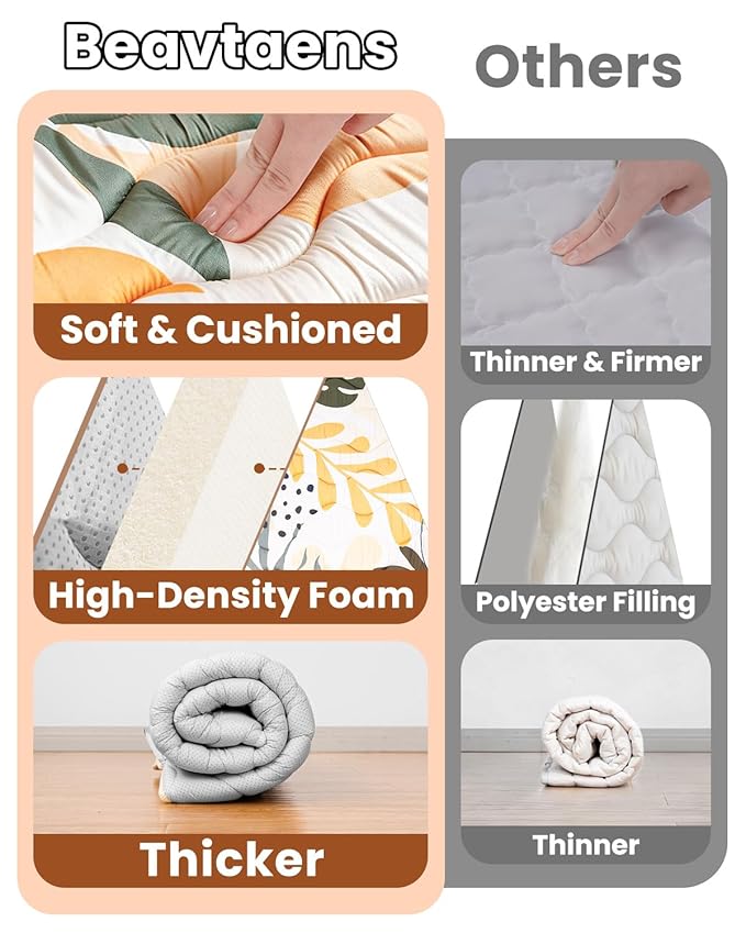 Baby Play Mat for Floor, Portable 50x50 Thickened Foam Playpen Mat, Foldable for Easy to Store, Baby Tummy Time Playmat, Non-Slip, Carring Handle for Outdoor Use(Leaf)
