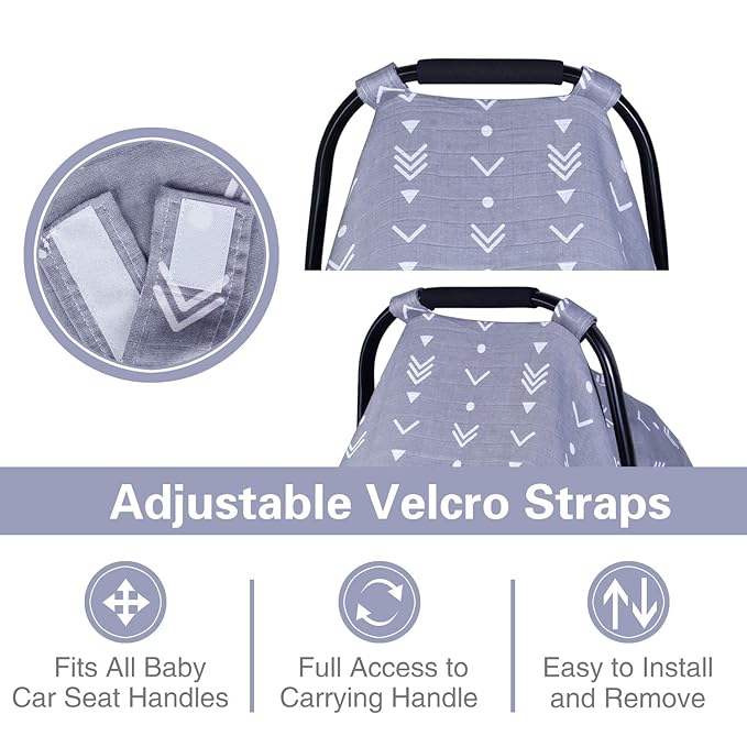 Metplus Car Seat Cover Baby boy, 100% Muslin Cotton Infant Carseat Covers, Lightweight Breathable Car Seat Canopy, Summer Stroller Sun Shade, Newborn Travel Essentials(Arrow)