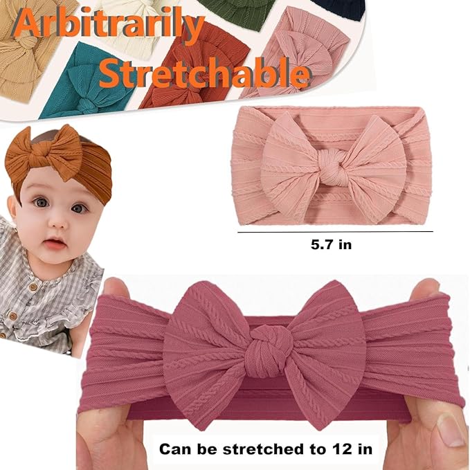 Photography Props Hairband，Super Stretchy Soft Knot Headbands with Hair Bows Head Wrap Hair Accessories For Newborn Baby Girls Infant Toddlers Kids （12 Colors）