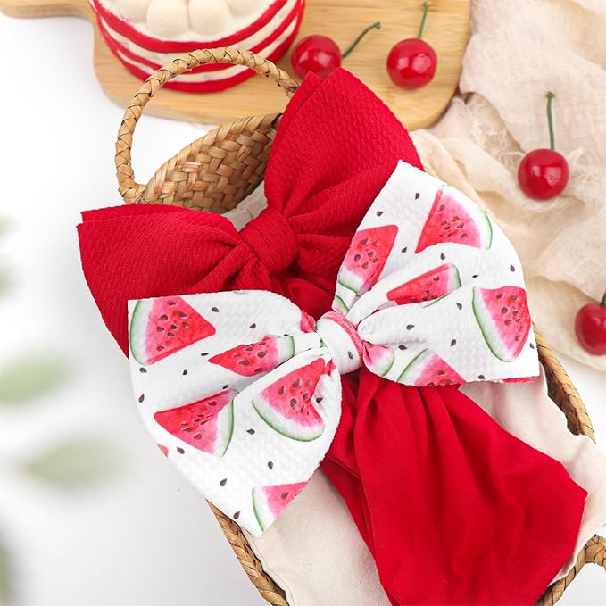 2 Pcs Baby Girl Headbands Summer Outfits 6’’ Fruit Hair Bows Watermelon Hair Accessories for Newborn Infant Toddler Girls Clothes