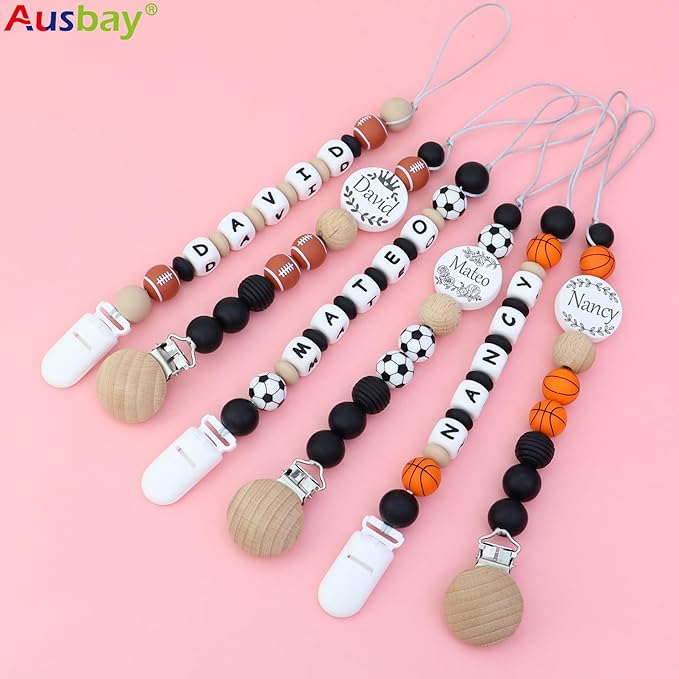 Handmade Personalized Pacifier Clip with Name - Custom Baby Boy Pacifier Holder Name, Adjustable Silicone Strap, Unique Newborn Gift for Birthdays