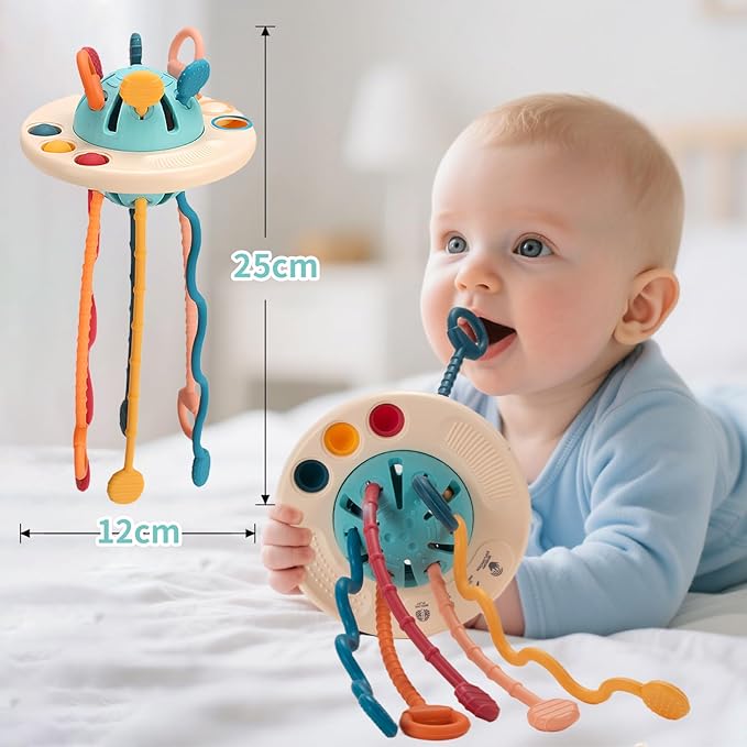 Baby Toys for 1 Year Old, Montessori Toys Hanging in Stroller, Sensory Toy for Todders 12-18 Months+, UFO Pulling Educational Game for Developing Motor Skills Gift for Boys& Girls