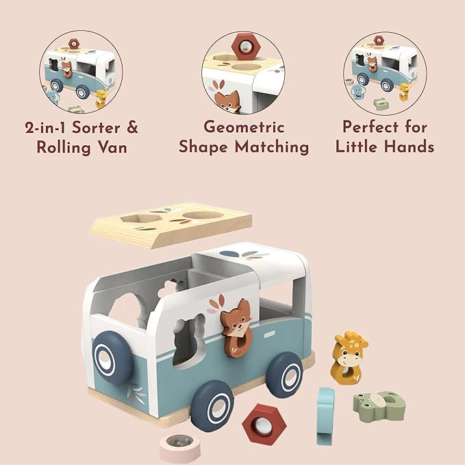 SPEEDY MONKEY Wooden Van Shape Sorter for Toddlers 12m+ | Colorful Shape Sorting Toy for Kids | Educational Vehicle Toy for Fine Motor Skills, Hand-Eye Coordination & Early Learning Activity Play