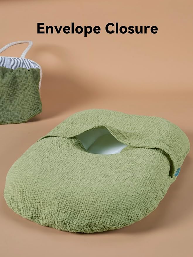 TILLYOU Muslin Baby Lounger Cover, 100% Cotton Newborn Lounger Cover, 2 Pack Baby Nest Slipcover for Boys Girls, Cover Only, Forest Green and Light Green