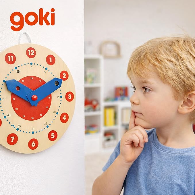 Goki Wooden Learning Clock for Kids - Educational Telling Time Teaching Clock for Toddlers & Kindergarten - Wooden Learning Toys I Toddler Educational Toys I Designed in Germany
