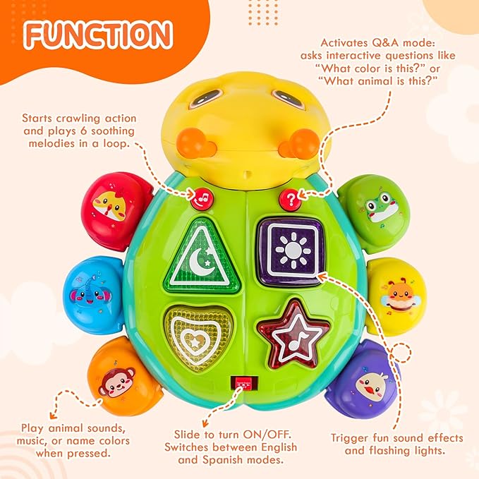 Baby Toys 6-12 Months, Crawling Musical Baby Toy with Obstacle Avoidance, Lights & Music, Interactive Tummy Time Learning Toy with Animal Sounds, English Spanish Developmental Gift for Boys & Girls