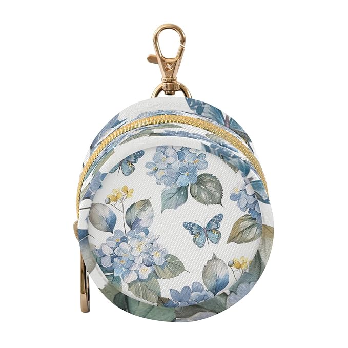 Pacifier Holder with Clip Pacifier Case for Diaper Bag Round Baby Pacifier Pouch Box Bag Portable Blue Hydrangea Butterfly