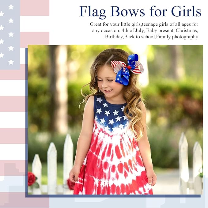 Oaoleer 2PCS 4th of July Hair Bows for Girls, Red White Blue Bows Hair Alligator Clips Hair Barrettes for Baby Girls Infants Toddlers Kids Teens Children