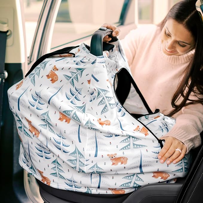 KeaBabies Winter Car Seat Cover Baby, Newborn - Universal Fit Infant Carseat Covers Baby Girl, Boy, Breathable, Lightweight Blanket, Easy to Use Stroller Canopy, Rain, Wind, Sun Shade (Wintry)