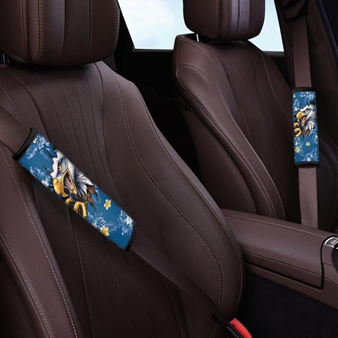 AFPANQZ Eagle Tropical Flowers Safety Seatbelt Cover Kit Car Auto Seat Belt Pads Covers Comfortable Driving Car Seats Accessories Backpack Bags Strap Pads Covers