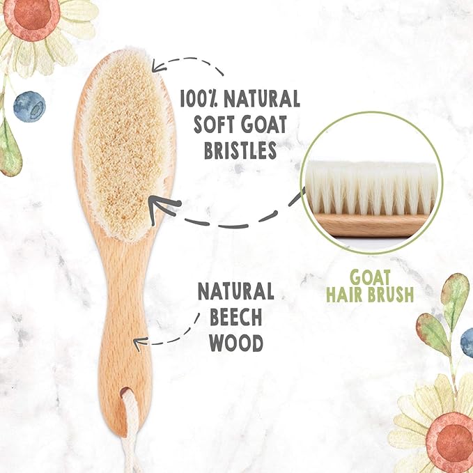 Baby Hair Brush & Bamboo Viscose Baby Washcloth Set for Newborn - Baby Bath Grooming Essential - Suitable for Delicate Newborn Scalp, Skin and Cradle Cap