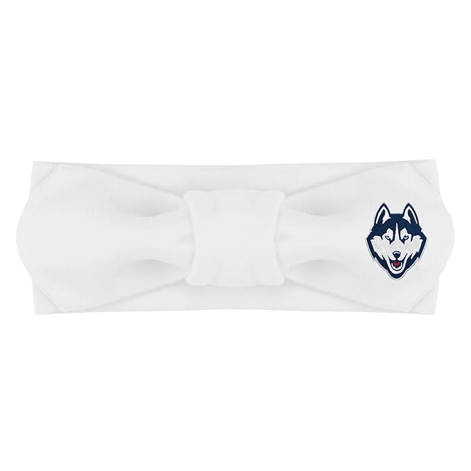 Creative Knitwear Connecticut Huskies Infant Girls White Solid Hair Knot Headband Embroidered Logo - Size Newborn - 4T