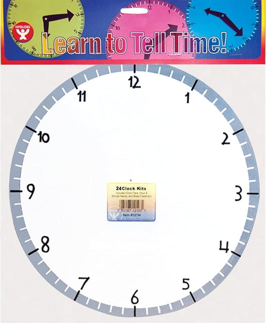 Hygloss Products HYG12124 24 Blank Clock Kit Grade Kindergarten to 1, 0.5" Height, 9" Wide, 13" Length (Pack of 24)