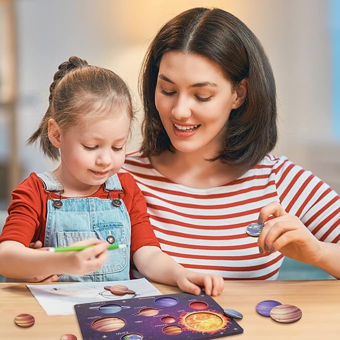 Zeoddler Upgrated Solar System Puzzle for Kids 3-6, Wooden Space Toys, Planets for Kids Preschool Learning Activities, Gift for Boys, Girls