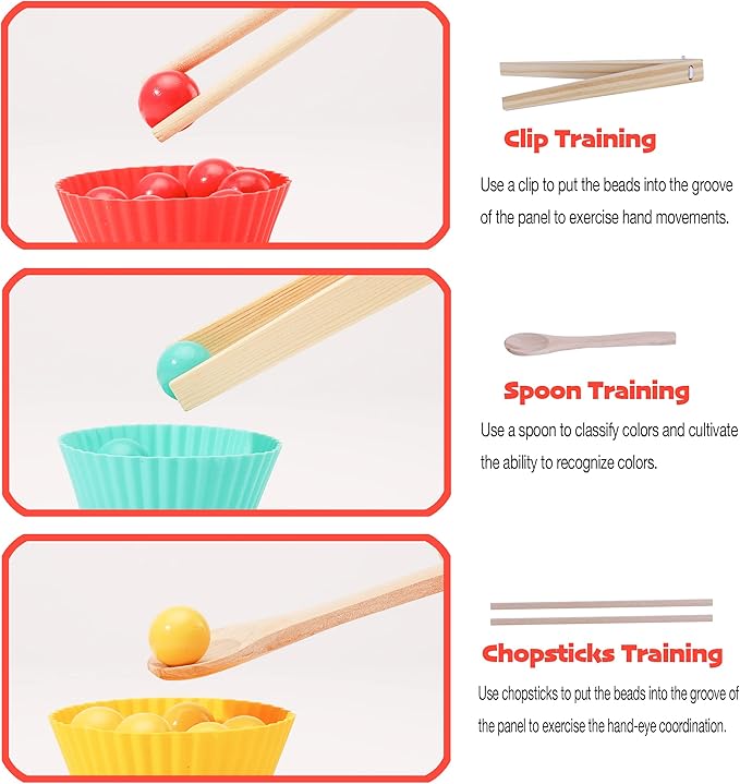 Montessori Sorting and Stacking Toys, Sensory Fine Motor Skills Toy with Color Sorting Balls, Counting & Matching Game, Preschool Learning Educational Toy, Toddler Gift Age 3+