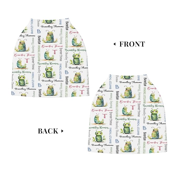 Personalized Baby Car Seat Cover with Name Stroller Canopy Custom Caterpillars Carseat Cover Newborn Baby Boy Girl Nursing Cover for Moms First Birthday Gift