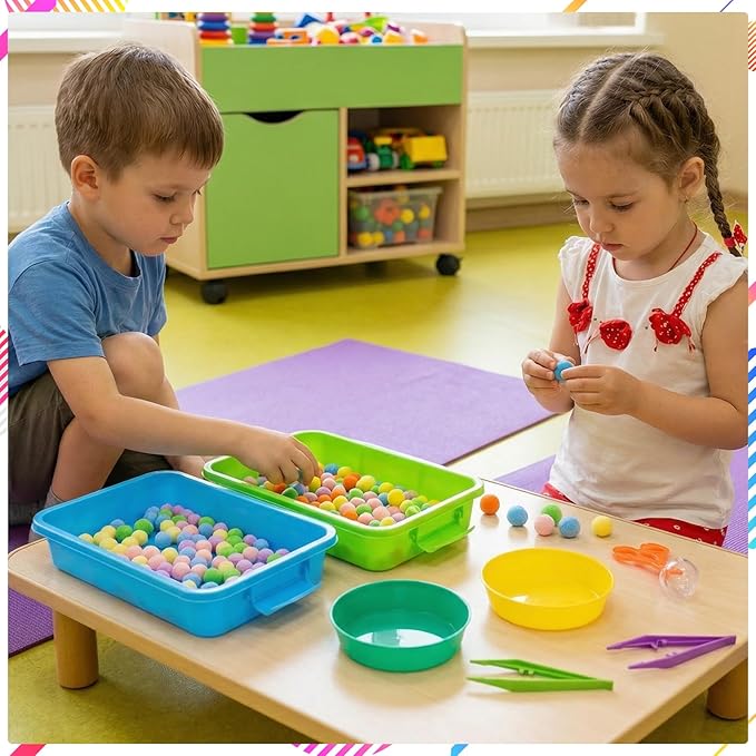 20 Pcs Sensory Bin Tools Set Include Storage Bins with Lids Tweezer Scissor Clips Sorting Bowls Fine Motor Skill Toy