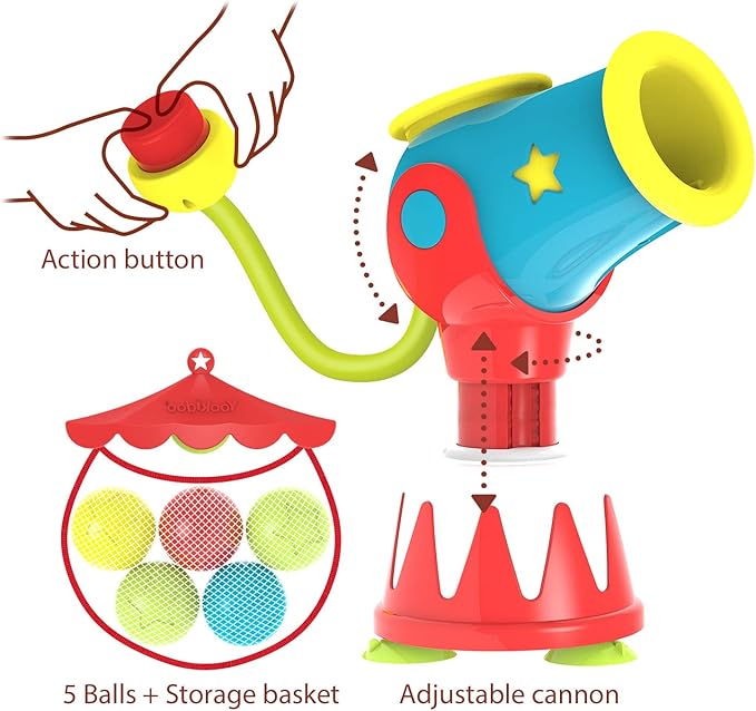 Yookidoo Toddler Kids Bath Toys (Ages 4-8) - Water Cannon Ball Blaster - Suction Cups to Any Bath Tub or Shower - Includes 5 Balls & Hoop to Shoot Through - Turn Bath Time into Endless Fun for Kids!