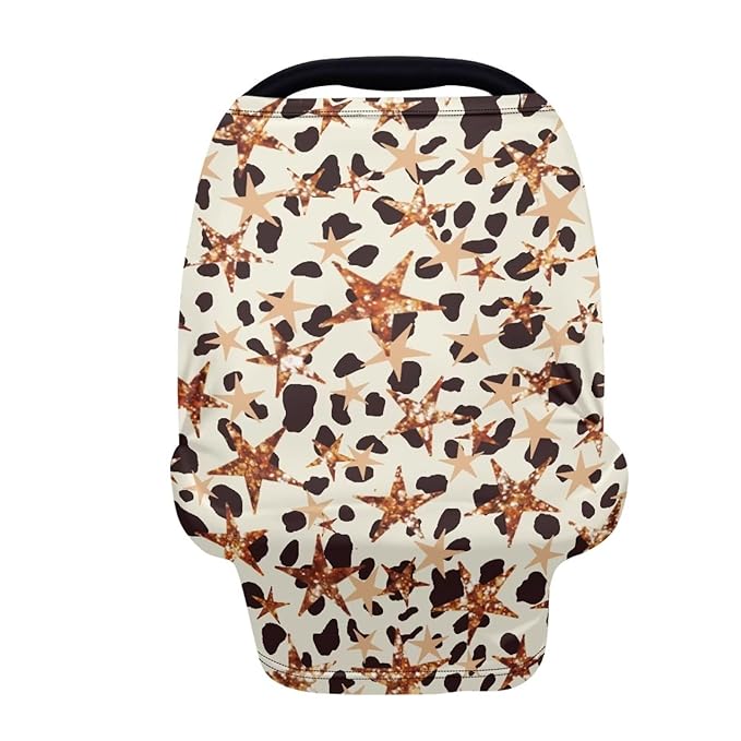 Binienty Cow Print Nursing Cover Breastfeeding Scarf, Star Pattern Baby Car Seat Covers Multi-use Carseat Canopy for Girls Boys