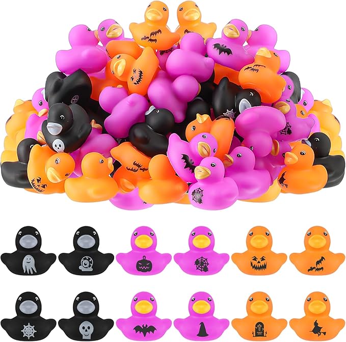 Deekin 100 Pcs Halloween Rubber Ducks Bulk 1.37 Inch Mini Fancy Novelty Rubber Ducks for Halloween Trick or Treat Fillers Party Favors