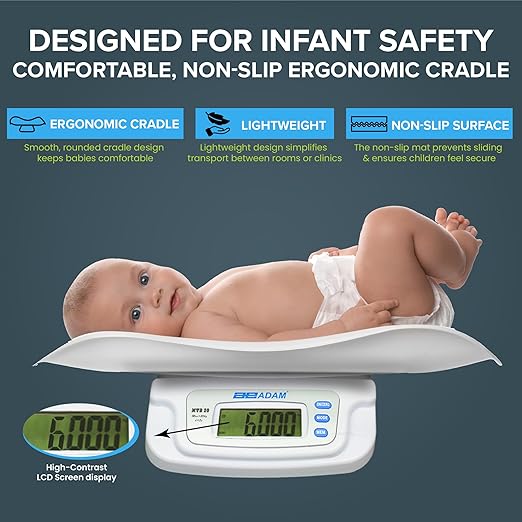 Adam Equipment MTB Baby & Toddler Digital Scale for Babies, Toddlers, Small Pets, Detachable Ergonomic Cradle, Non-Slip Mat, Easy to Use, MTB 20, Weighs up to 44lbs / 20kg