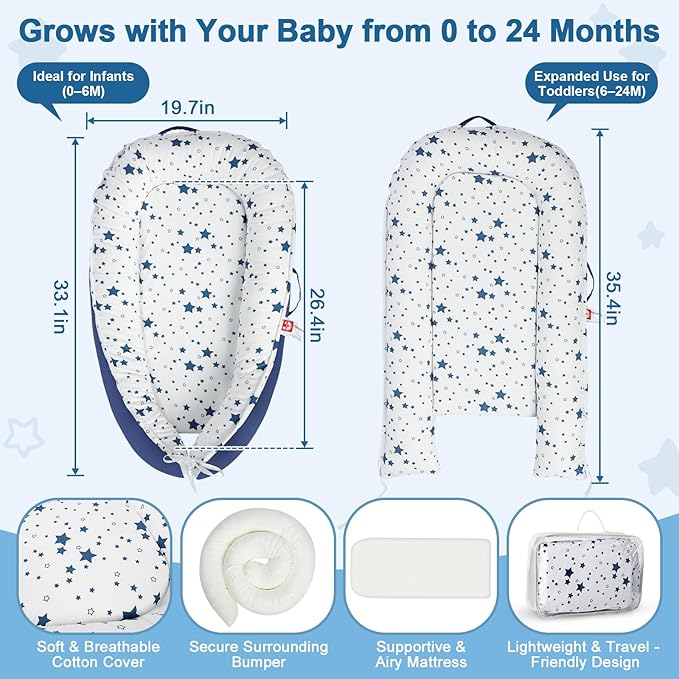 Baby Lounger for 0–24 Months, Portable Infant Support Pad for Tummy Time and Diaper Changes, Breathable Cotton Pad for Supervised Awake Use