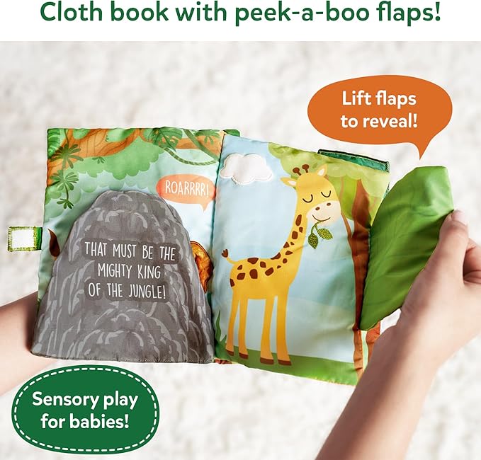 Skillmatics Peek-A-Boo Jungle Book - Soft Cloth Book for Baby, Infant & Toddler Toys, Crinkle Pages for Sensory Play, Gifts for Ages 6 Months and Up