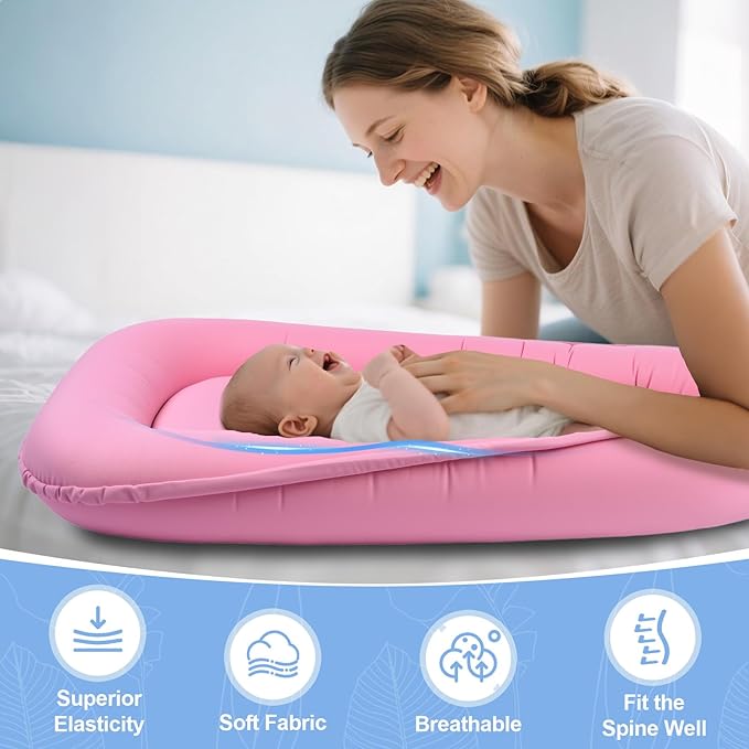 Baby Lounger, Baby Lounger for Newborn 0-24 Months, Premium Soft & Breathable Infant Lounger, Pure Cotton Baby Nest for Boys & Girls, Portable Newborn Lounger for Travel and Home.