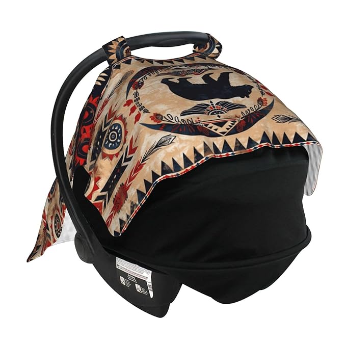 Native Southwest American Bear Car Seat Canopy Cover, Universal Fit for Infant Car Seats，Breathable,Multi-Use Nursing Cover, Gift Ready