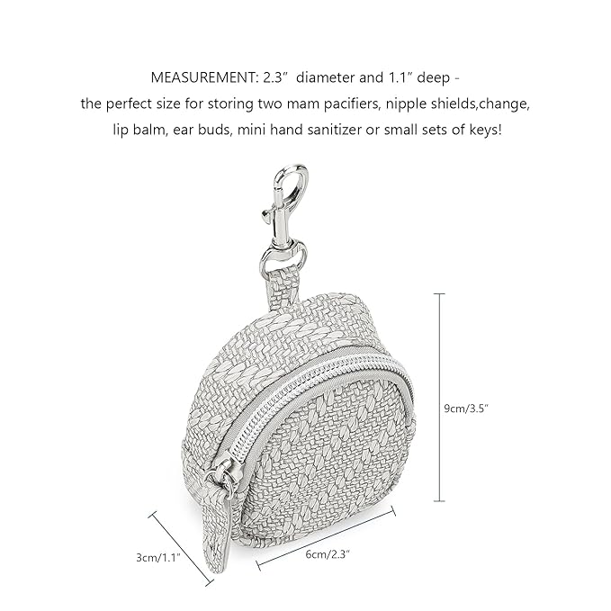 MOMIGO Pacifier Case Bag - Pacifier Holder with Clip for Diaper Bag Stroller Purse Charm, Holds 2 Pacifiers Outdoor Travel (Grey)