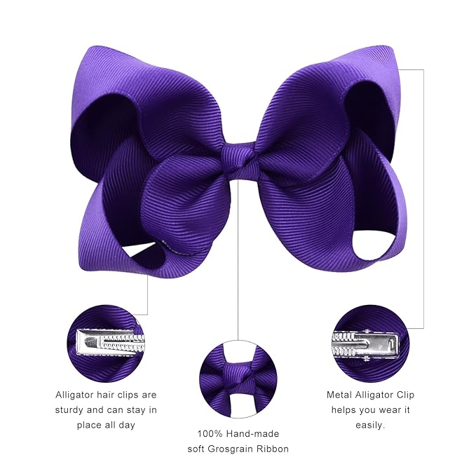 DEEKA 16 PCS 4" Hand-made Hair Bow Grosgrain Ribbon Solid Color Hair Bow Alligator Clips Hair Accessories for Little Teen Toddler Girls -Deep Purple