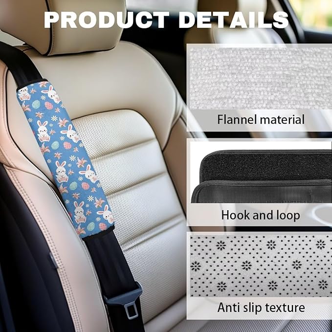 Easter Shoulder Protectors Set of 2 Bunny Seat Belt Covers Cushion Lily Shoulder Strap Pad Eggs Car Safety Seat Belt Strap Shoulder Pad Compatible with All Cars and Backpack for Adults Youth