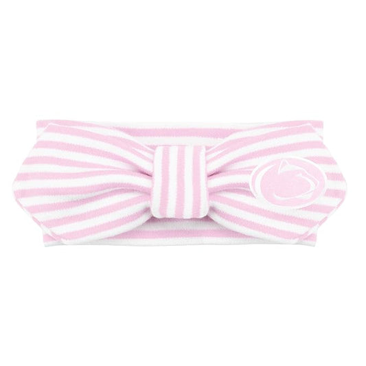 Creative Knitwear Penn State Nittany Lions Infant Girls Pink/White Striped Hair Knot Headband Embroidered Logo - Size Newborn - 4T
