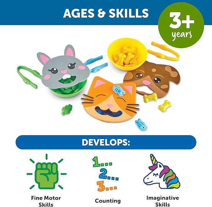 Learning Resources Fine Motor Feeding Friends - Fine Motor Toys for Toddlers, Counting Skills, Color and Shape Sorting, Matching Skills, Montessori Activities, Birthday Gift for Boys and Girls